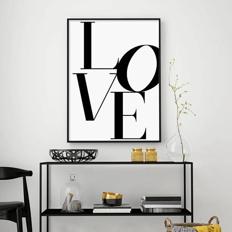 Word Love Canvas Art Print Bedroom Wall Scandinavian Modern