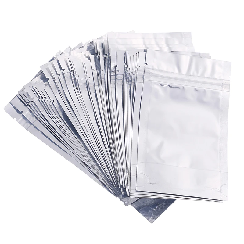 

20pcs Stand up Clear Aluminium Foil Zip Lock Bag, Silvery Metallic Plastic Packaging Pouch for Food Tea Candy Cookie Baking