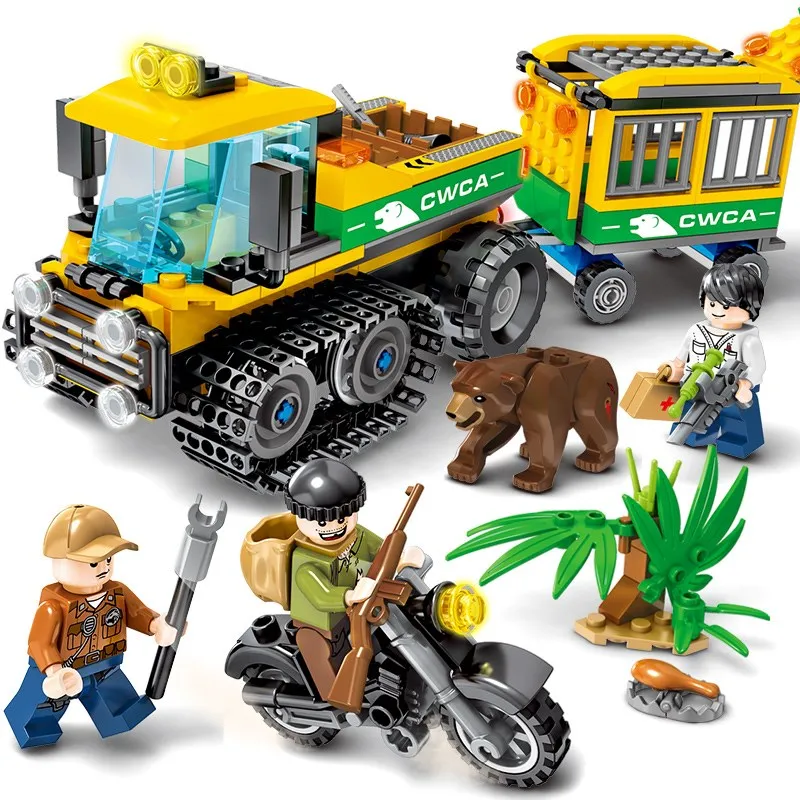

282pcs City Rescue Series Animal Poacher Ambulance Vehicle Model Kits Building Blocks Compatible Figures Bricks Children Toy