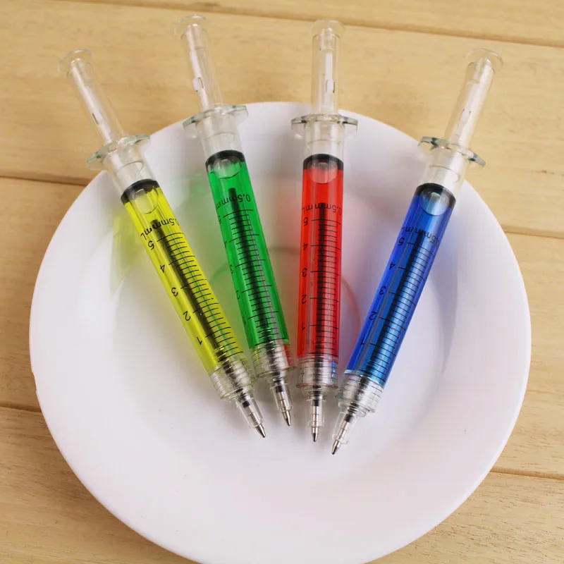 

4PCS/lot Syringe Ballpoint Pen Creative Stationery Syringe Shape Ball Pen Black Ink 0.5mm Office Supplies Child Gift