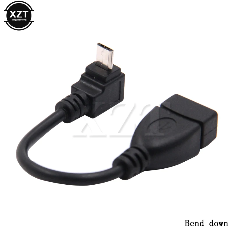 90° Right Angle OTG Micro USB B Male to USB 2.0 Female Data Charge Adapter Cable 