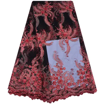 

Hot Sale Nigerian Lace Fabric Dubai Embroidered French Tulle Lace Latest African Lace Fabric 2018 With Beaded 1307