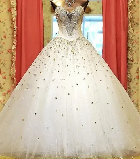 

free shipping tulle 2013 New Luxury rhinestone Concise Air Design white/ivory crystal wedding dress custom size