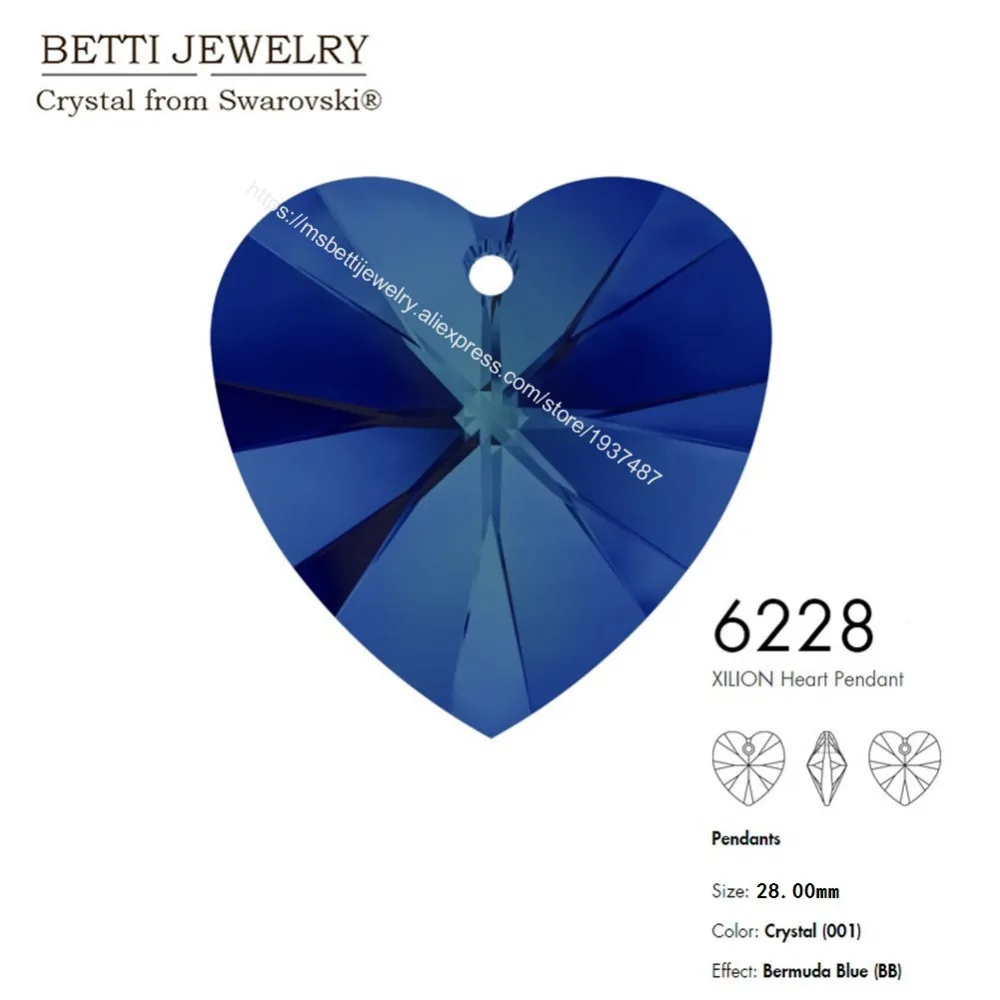 

Ms Betti Hot sale with crystal from swarovski 6228 XILION Heart pendant 28mm loose beads stone retail for jewelry making bijoux