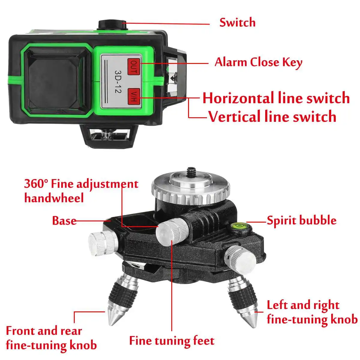 Kaufen 3D Selbst Nivellierung Laser Level 12 Linien Grün Licht 360 Horizontale Und Vertikale Kreuz Super Leistungsstarke Grün Laser Strahl linie Neue