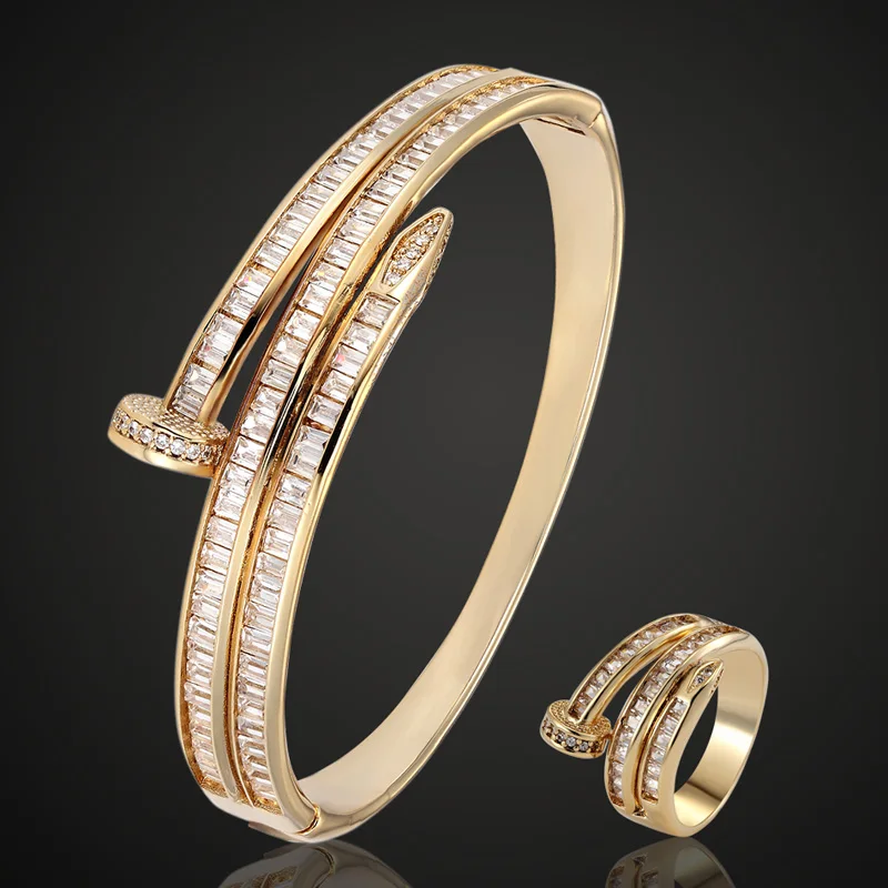 gold color ring 6 Zlxgirl женский размер T кубический циркон Форма ногтей браслет кольцо Свадебные Ювелирные наборы металл медь микро проложить Установка браслет Бесплатные сумки - Окраска металла: gold color ring 6