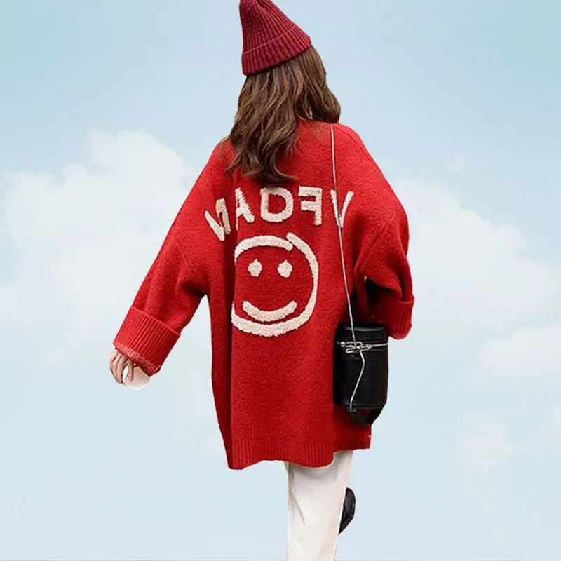 2019 New Korean Loose Spring Autumn Knit Cardigan Female Jacket V-neck Medium Long Sleeve Sweater Women Keep Warm Coat SS84 |