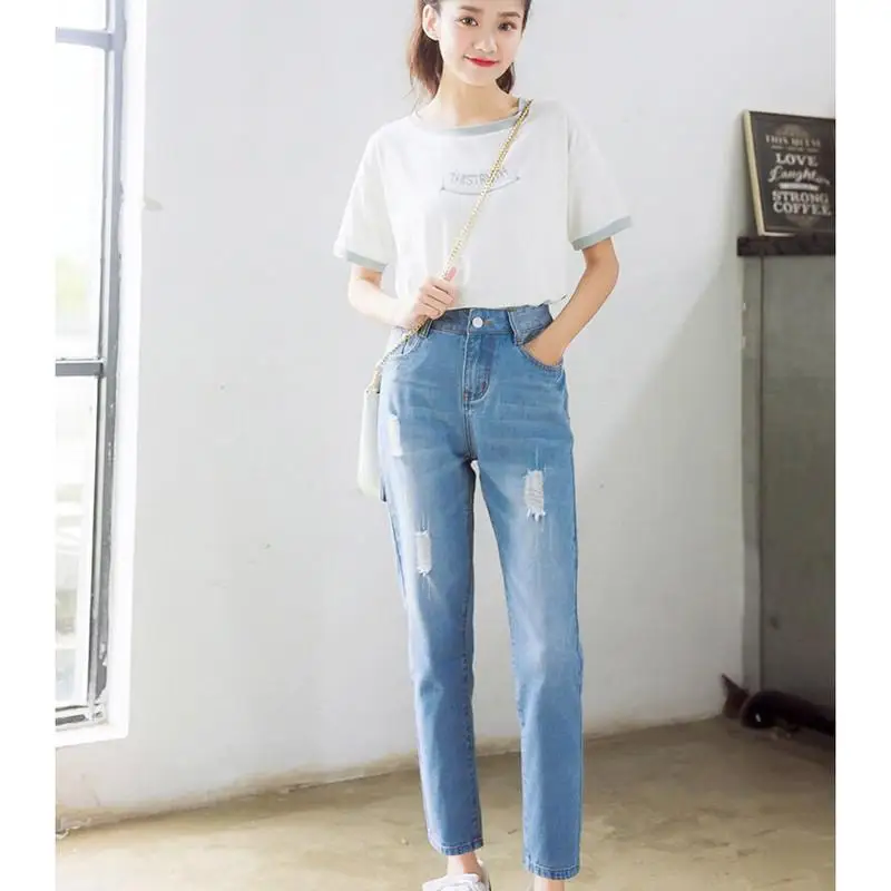 2019 New Yfashion Women Casual Spring Loose High Waist Straight Jeans with Pockets 2019 New Yfashion Women Casual Spring Loose High Waist Straight Jeans with Pockets