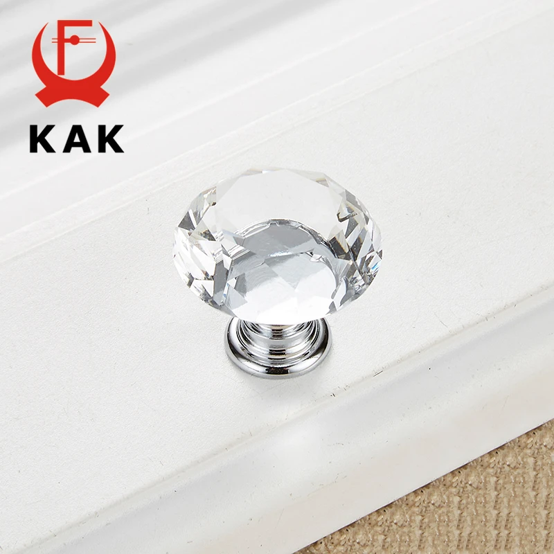 KAK 30mm 5pcs 다이아몬드 모양 크리스탈 유리 손잡이 찬장은 서랍 손잡이를 당깁니다 주방 캐비닛은 가구 핸들 하드웨어를 처리합니다