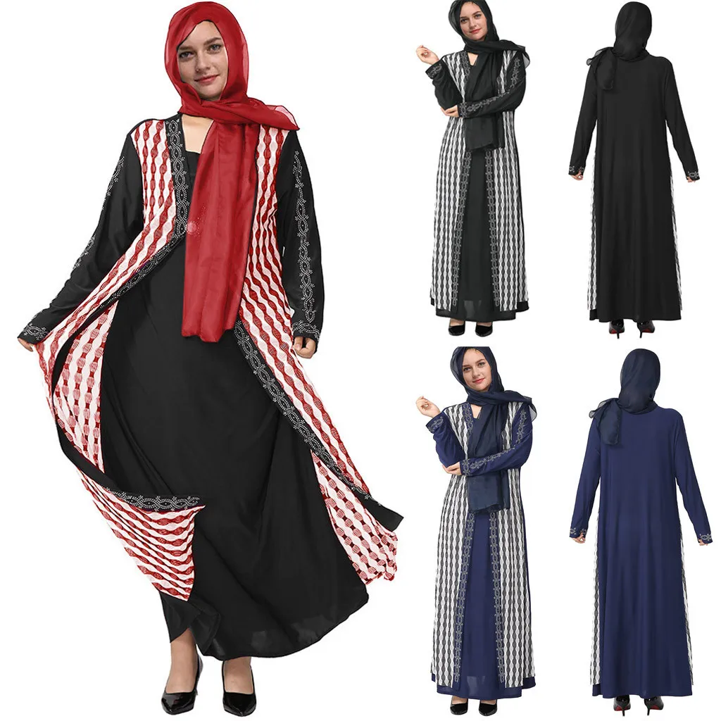 

Women's Ethnic Robe Abaya Islamic Muslim Middle East Clothing for Women Ethnic Robe Abaya Double Layer Maxi Dress a417
