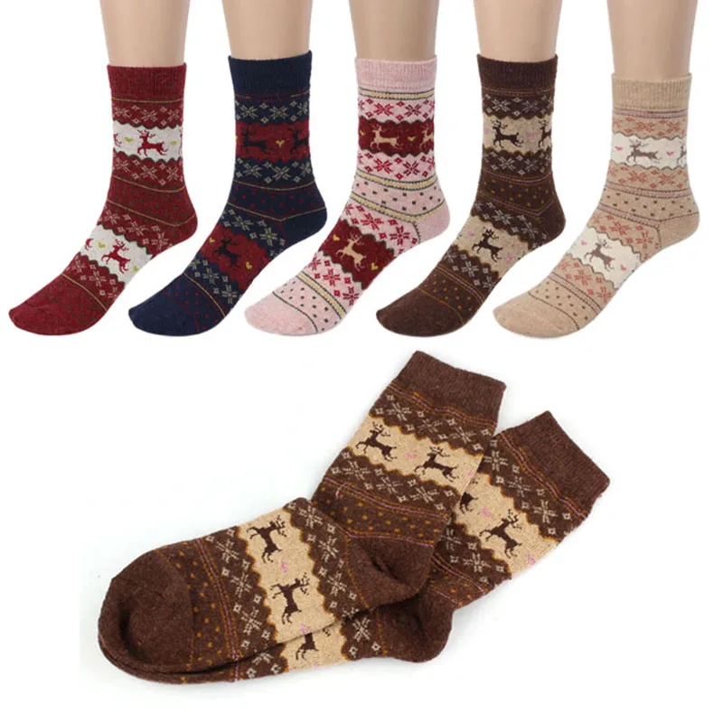Повседневные теплые зимние вязаные шерстяные женские носки с рождественским оленем и лосем, рождественские украшения MR0022