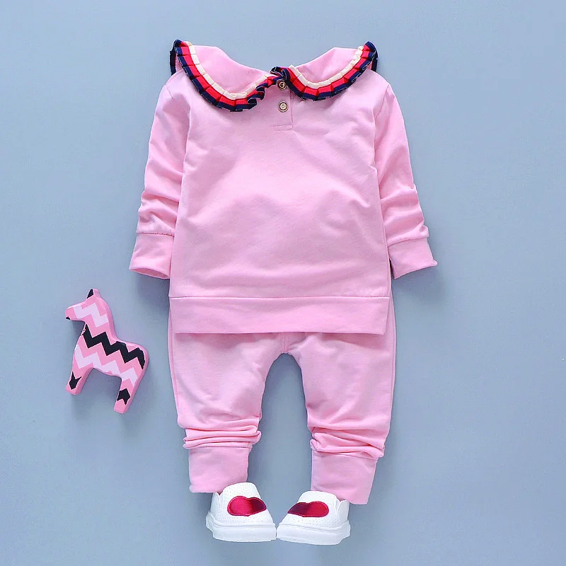 Children Cute Girls Spring Autumn Cotton Long Sleeve Top Turndown Collar Two-piece Water Military Uniform Suit 0-4Y Newborn Baby