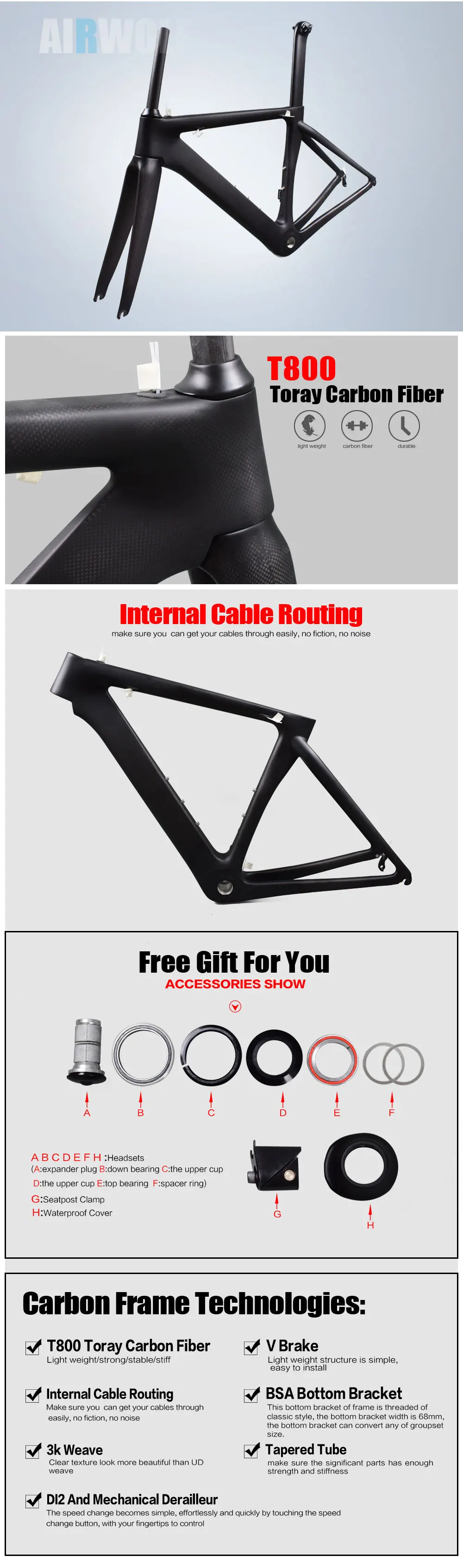 Discount 2018 Airwolf Carbon road frame BSA 3K matte/glossy bicicleta carbon frame fit for both Di2&Mechanical racing carbon bike frame 17 Discount 2018 Airwolf Carbon road frame BSA 3K matte/glossy bicicleta carbon frame fit for both Di2&Mechanical racing carbon bike frame 17