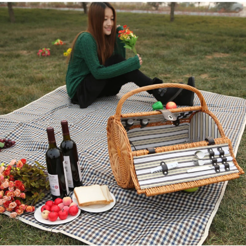 portable vintage wicker picnic basket set for outdoor activities handmade family rattan picnic