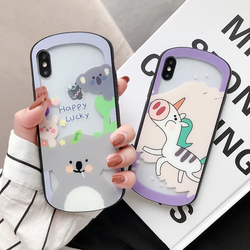 

ORYKSZ 3D Luxury Lovely Cartoon Bear Glass Phone Case For iPhone 6 6s 7 8 Plus X XR XS Max Cover Transparent Fundas Coque Capa