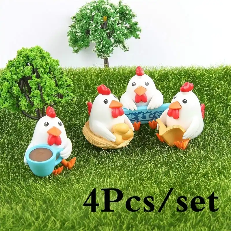 4 pçs/set mini animais resina artesanato galo frango bonsai estatueta de fadas jardim miniaturas ornamentos decoração do jardim