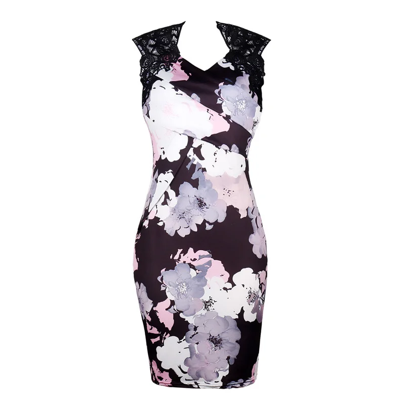 

Summer Pencil Dress Women 2019 Casual Plus Size 5XL 60s Vintage Floral Print Party Dresses Ladies Sexy Slim Office Bodycon Dress