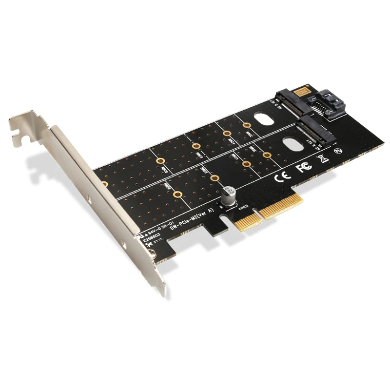 Переходная карта PCIe на M.2 NVMe SSD NGFF 110 мм ключ M и B двойной интерфейс с SATA портом