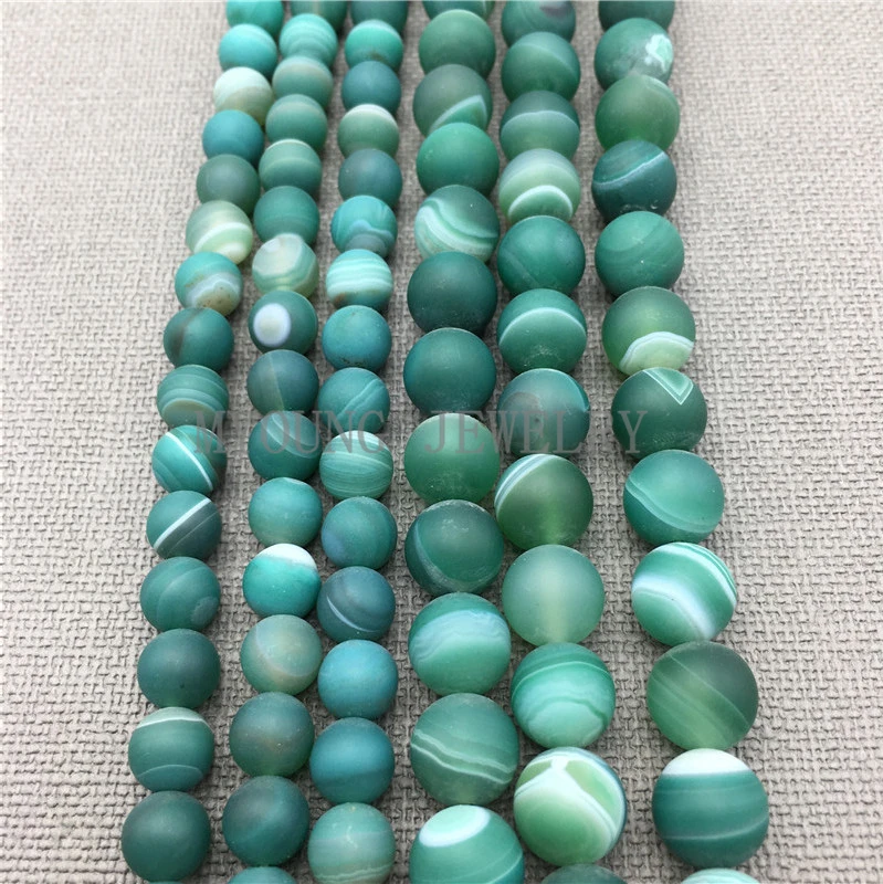 MY0060 (frosted green lace agate gemstone round beads drill beads) (1)