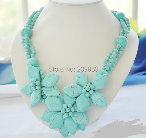 

huij 001042 round Turquoise bead Hand-woven flower NECKLACE