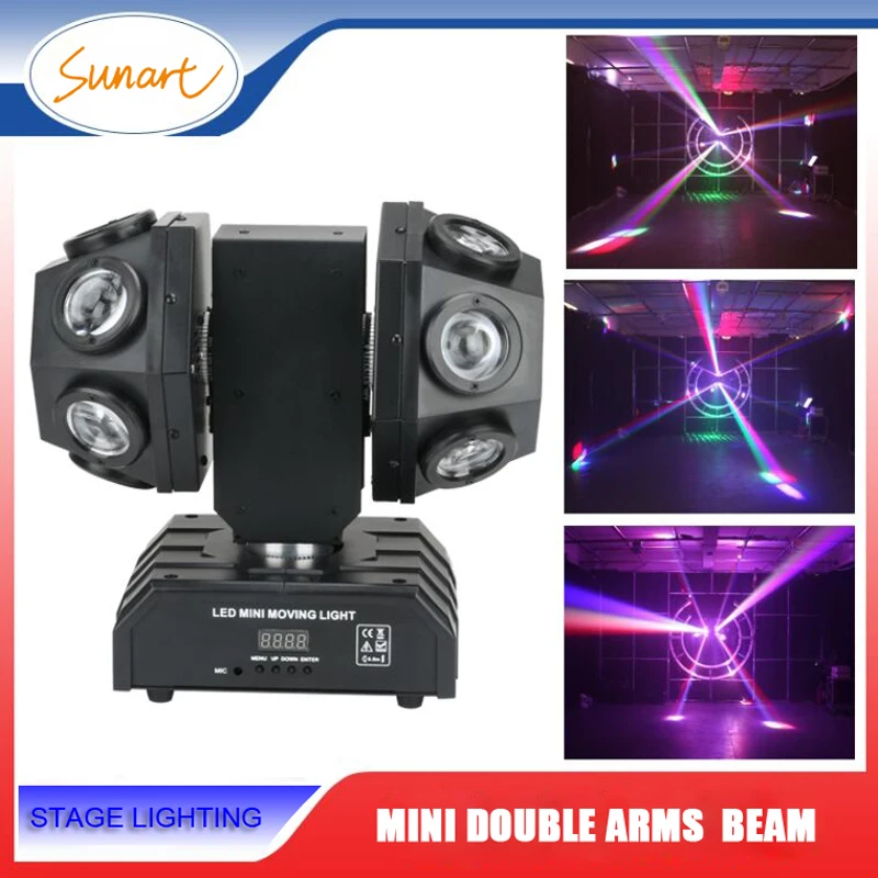 

Free shipping mini double arms moving head beam laser stage effect light for dj disco dmx control RGBW wash strobe lighting