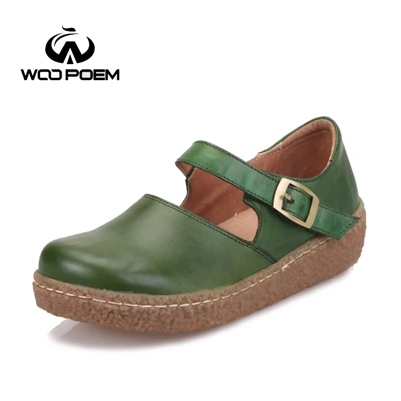 

WooPoem Spring Autumn Shoes Women Breathable Cow Leather Mary Janes Shoes Comfortable Platforms Flats Casual Lady Shoes 6828-22