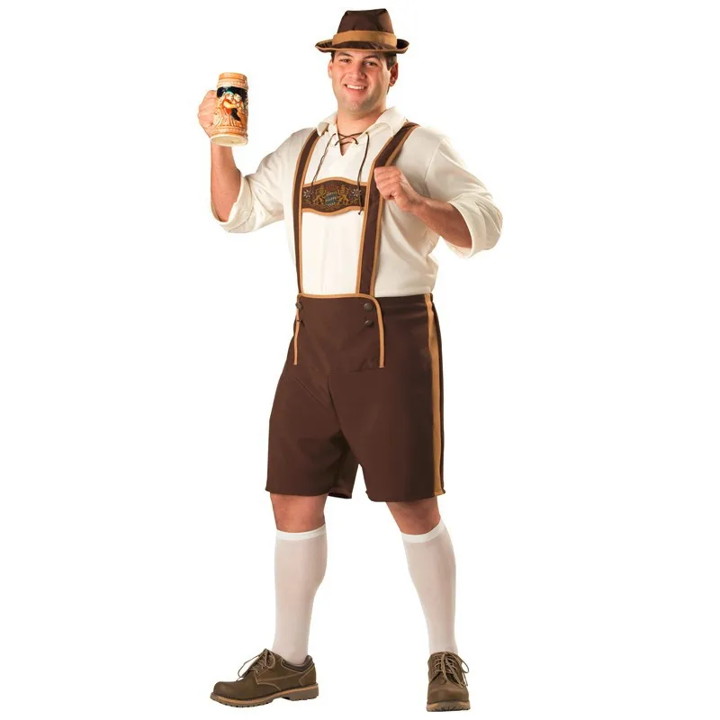 German Oktoberfest Costume Mens Bavarian Lederhosen Beer Guy Fancy Dress Outfit with Hat