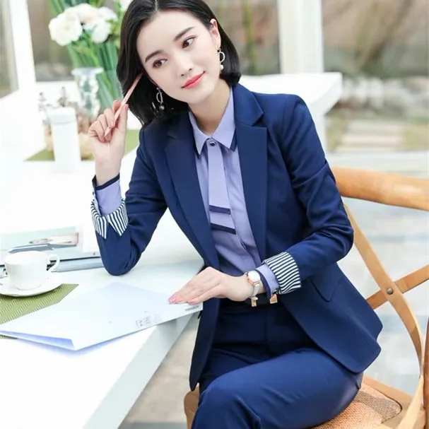

Women Work Suit Office Lady Formal Pant Suits Business Uniform Female 2 Piece Set Blazer Pants Autumn Jacket Trousers Plus Size