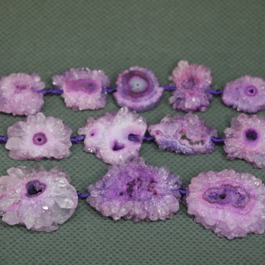 

(KINDGEMS) Electro Purple Druzy Crystal Quartz Beads Pendant Necklace, Women Connector Accessories Popularity European Jewelry