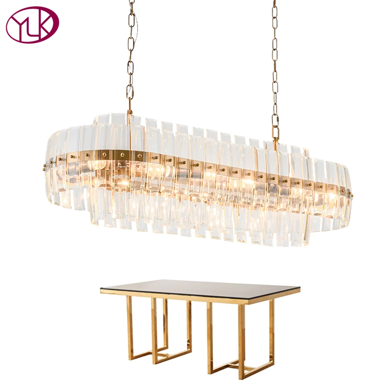 

Youlaike Gold Bronze Modern Chandeleir Lighting Oval Design Chain Crystal Chandelier Dining Room Luxury LED Lustres De Cristal