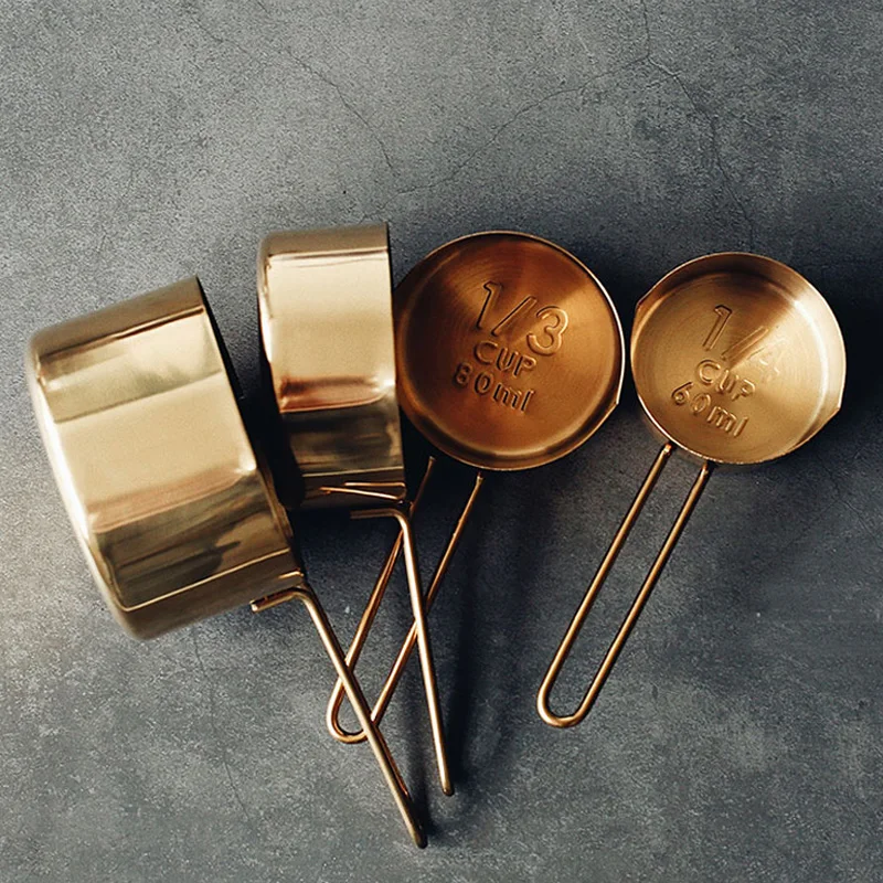 Kitchen Scale 4Pcs Stainless Steel Measuring Cup Set Gold Measuring Cups Coffee Scoop Spoon Measuring Spoon Baking Cooking Tools (14)
