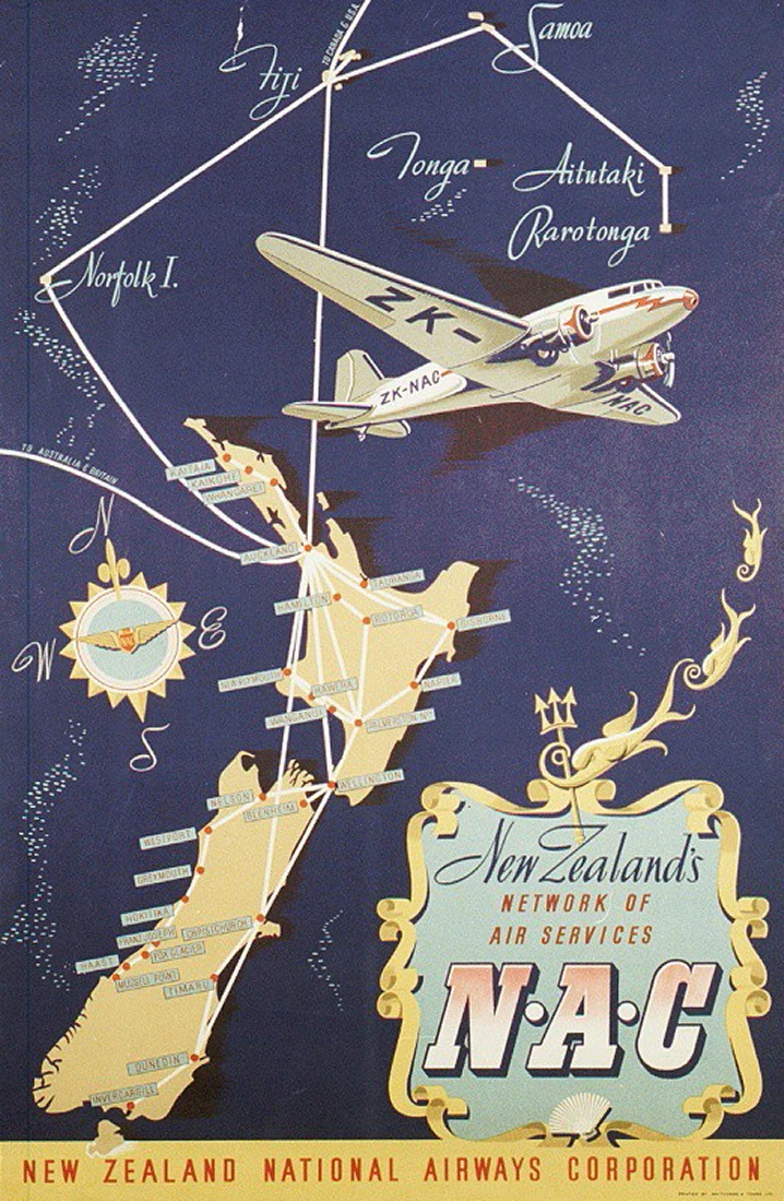 Новая Зеландия NZ National Airways NAC Airlines Network Travel классические настенные наклейки холст