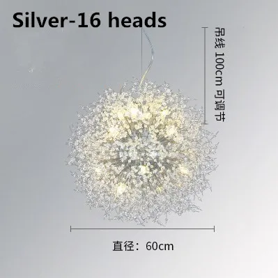 Современный хрустальный подвесной светильник, Креативный светодиодный подвесной светильник с круглым одуванчиком для ресторана, гостиной, столовой, подвесной светильник - Цвет корпуса: silver-60cm