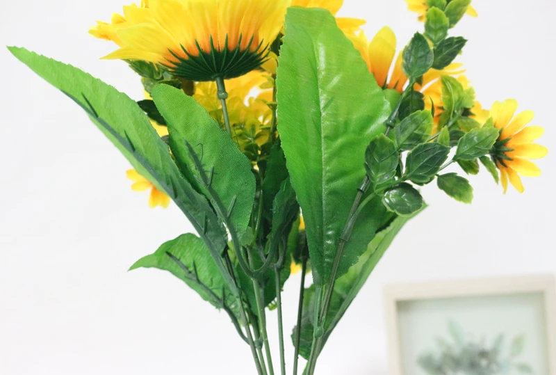 JAROWN Simulation Sunflower Bouquet Artificial Silk Fake Flowers For Home Office Tabletop Decor Wedding Decorations (6)