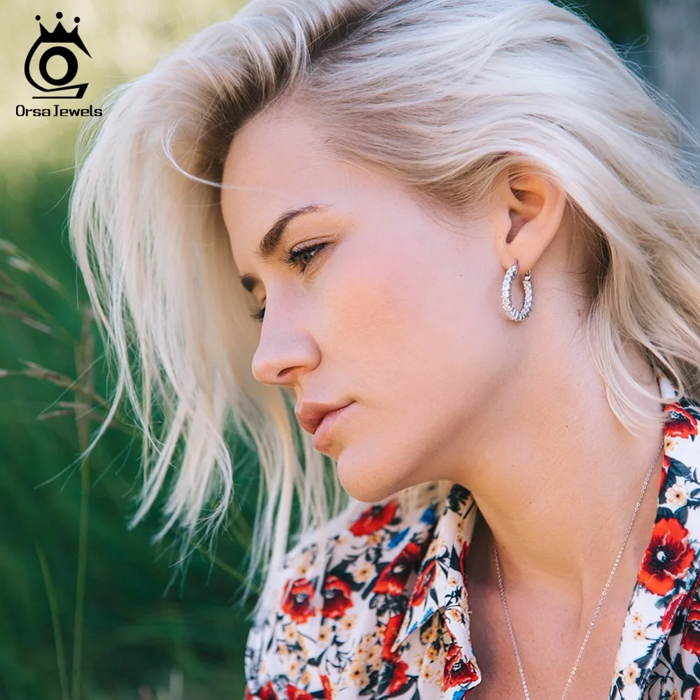 ORSA JEWELS Fashion Ladies Loop Earring Round-Shape with 0.1ct Brilliant Austrian Cubic Zirconia Hoop Earrings for Women OE144 - Image 6