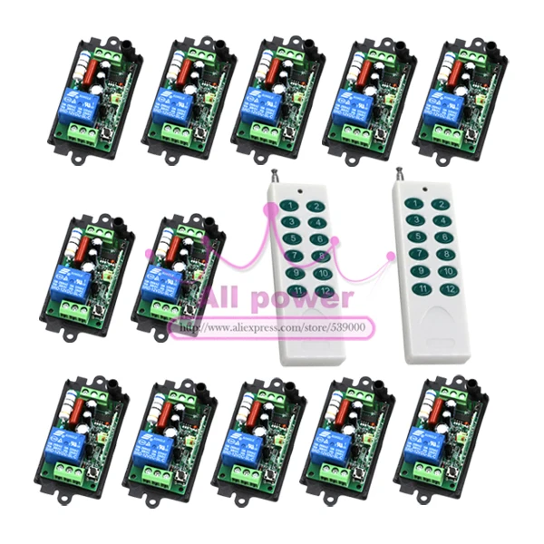 AC220V 30MA 200M 1 Channel 2Controller+12Receiver Wireless Remote Control Switch Relay for Smart Control AC220V 30MA 200M 1 Channel 2Controller+12Receiver Wireless Remote Control Switch Relay for Smart Control