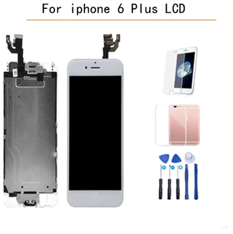 

AAA Full Replacement LCD Touch Screen Digitizer For iPhone 6 Plus +Home Button+Front Camera+Ear Speaker Assembled With 3Gifts
