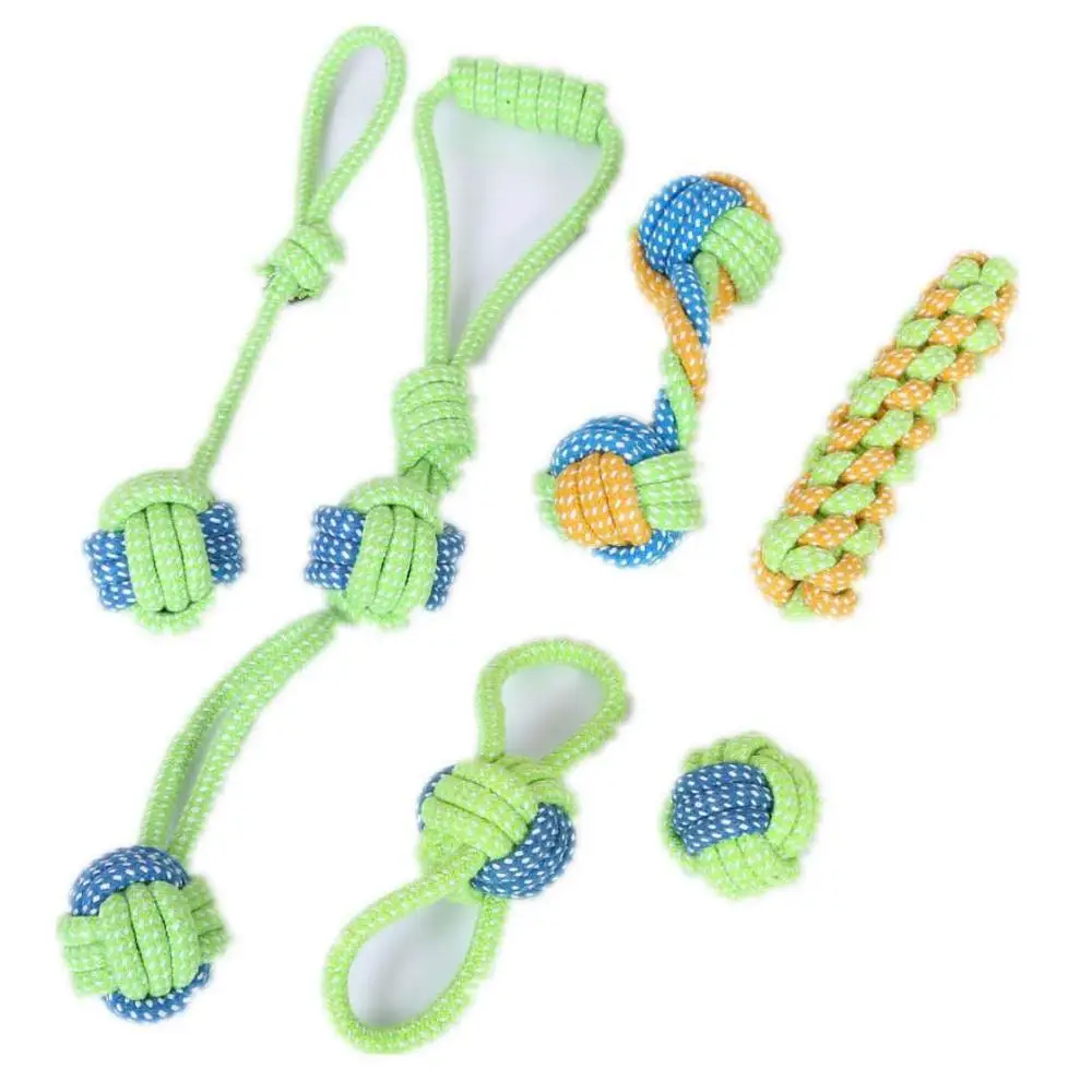 OLN Pet Toys Set Four Sets Seven Sets of Cotton Rope Molars Cleaning Tooth Tie Cat Dog Toys Pet Cleaning Care Supplies