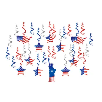 

30pcs Red Blue White Metallic Hanging Swirl Decorations Ceiling Danglers Star Stripes American 4th of July Independence Day