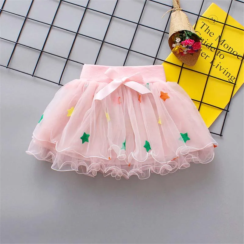 Bibicola/ девушки принцесса лук шифон мини-юбка на день рождения юбка Дети custome вечерние Танцы юбка-пачка Дети Звезд кружевная юбка - Цвет: pink