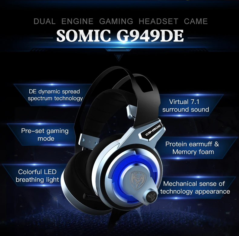  Gaming Headphone 7.1 sound Headset Earphones USB with Mic Microphone PC Bass Stereo Laptop Computer