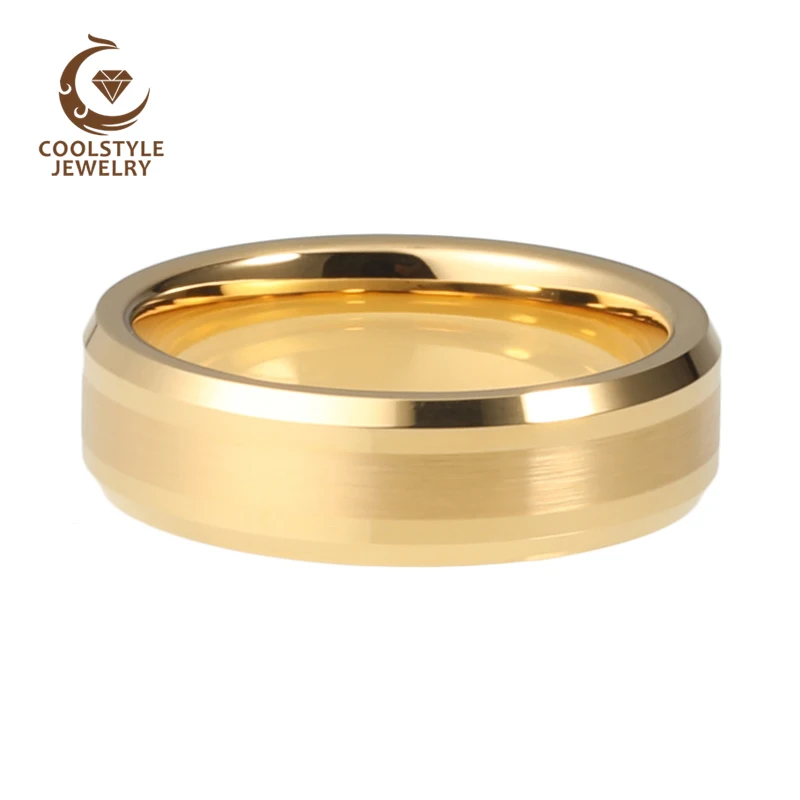 Для мужчин и женщин обручальное кольцо вольфрамовое желтое Золотое вольфрамовое кольцо с блестящей полированной и атласной отделкой удобная посадка