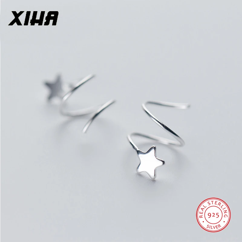 

XIHA Real 925 Sterling Silver Earrings for Women Star Twist Spiral Stud Earring Ear Piercing Small Earings Fashion Jewelry 2018