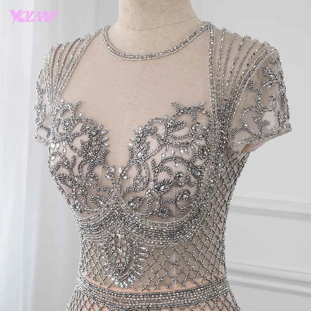 Luxury Handmade Rhinestones Evening Dress Long Cap Sleeve Mermaid Formal Evening Gown Runway Fashion Dresses YQLNNE