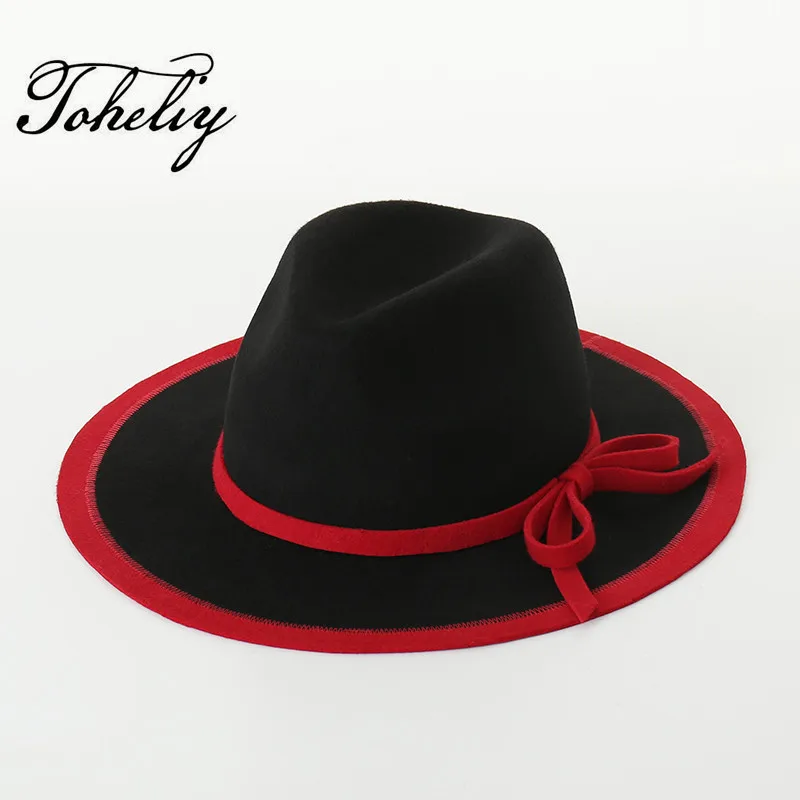

New Autumn winter Bowknot Tie Wool Jazz Formal hat Women's Large Hat Cap