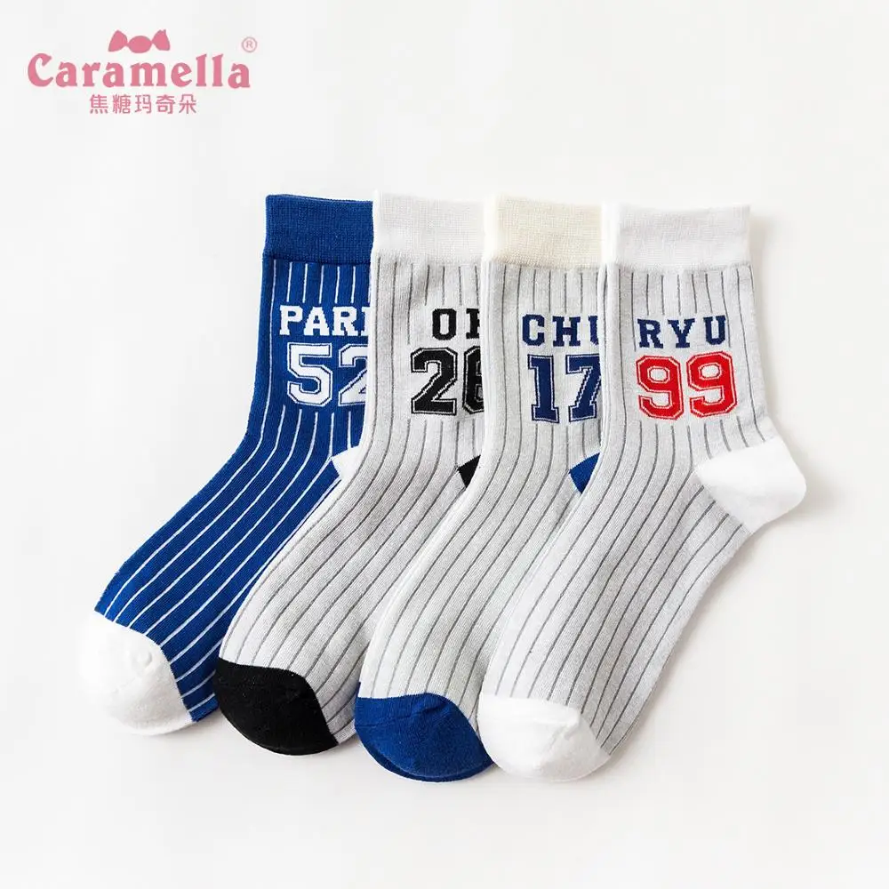 

Caramella 4Pairs Women Socks Cotton Strip Fashion Streetwear Long Socks Basketball Sports Funny Medium Socks Comfortable 2019