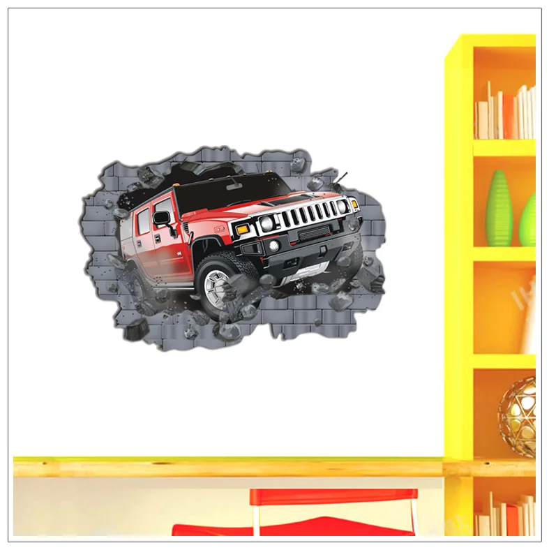 Large Break Through Car 3D Wall Stickers Art Vinyl Decal Home Room Decor Mural