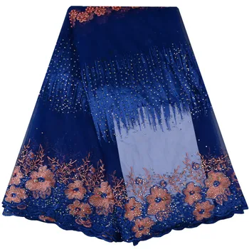 

New Designs 2018 High Quality French Lace Fabric With Rich Stones Blue Color African Lace Fabric For Nigerian Wedding Dress 916