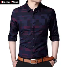 Брендовая одежда, мужская клетчатая рубашка, весна, новая модная повседневная хлопковая приталенная Мужская рубашка с длинным рукавом в красную и синюю клетку