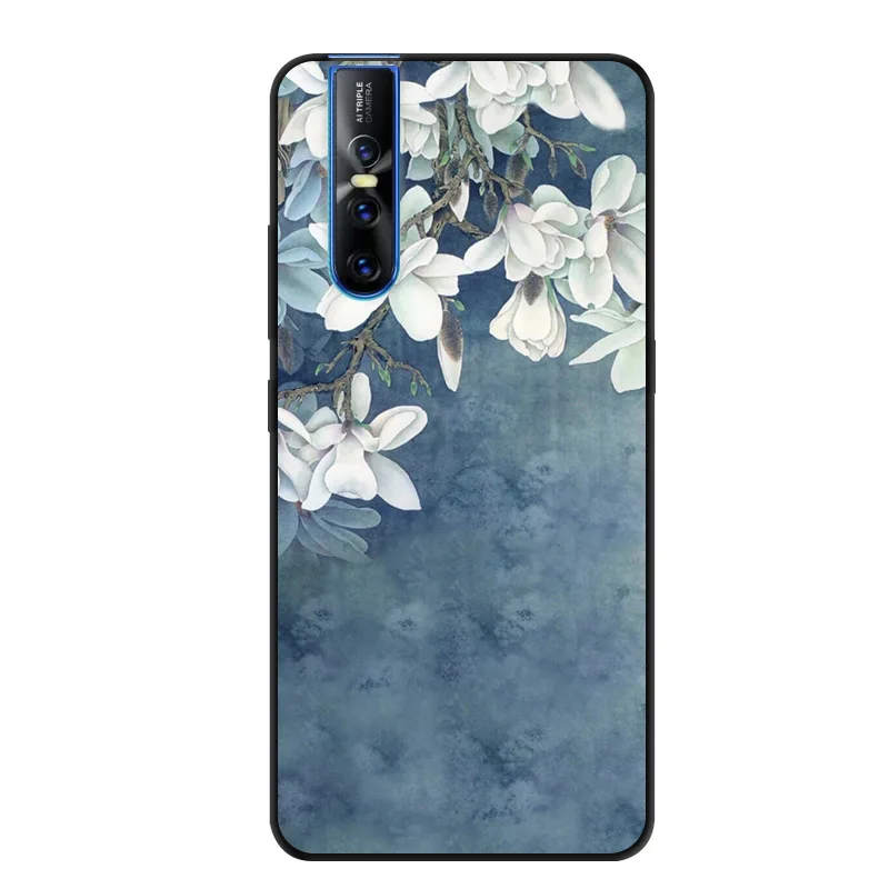 For Vivo V15 Case Cover Flowers Black silicone Soft Cover For Vivo V15 Pro V 15 Popular Phone Back Cases Shells Coque V15Pro